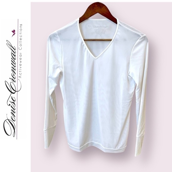 Denise Cronwall double layer mesh top, white, long sleeve, V neck, size S, NWOT - Picture 1 of 9